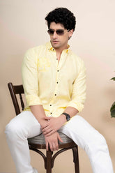 Isaac Yellow Pure Linen Shirt Embroidery